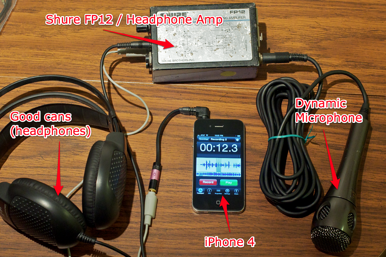 iPhone 4 portable professional audio recording setup