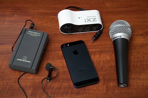 iPhone 5 with Microphones and Input Adapters