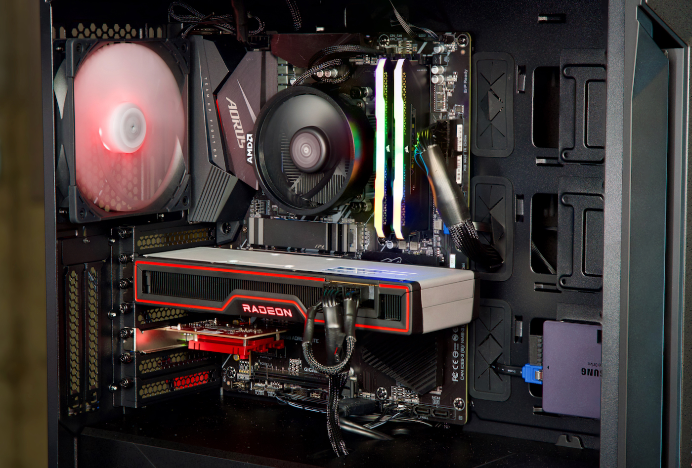 AMD PC Build - Ryzen 5 5600x and RX 6700 XT interior RGB shot fans