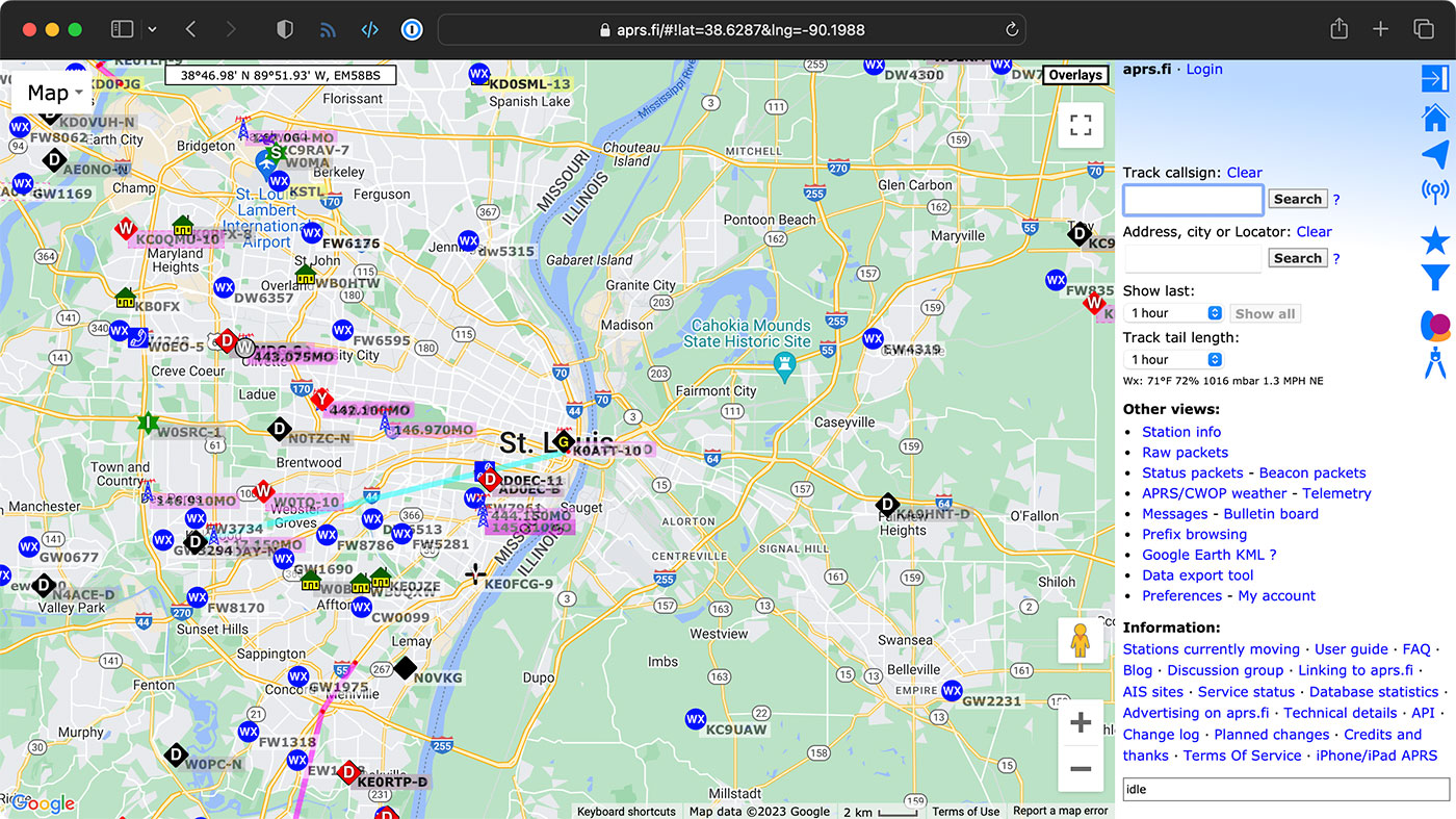 APRS map of St. Louis MO