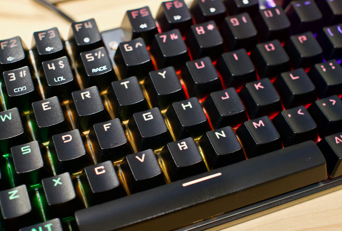 AUKEY closeup of RGB blue keycap mechanical gaming keyboard