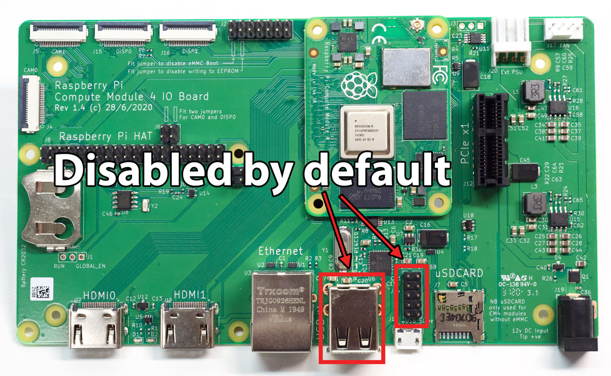 Compute Module 4 IO Board USB 2.0 ports are disabled by default