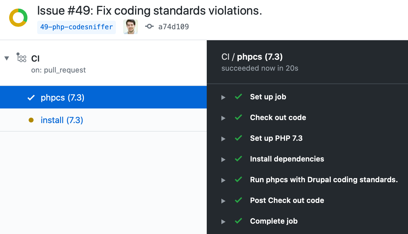 GitHub Actions - PHPCS coding standards Coder review for Drupal