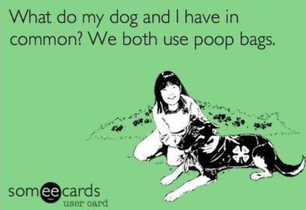 What do my dog and I have in common? We both use poop bags - Ostomy joke