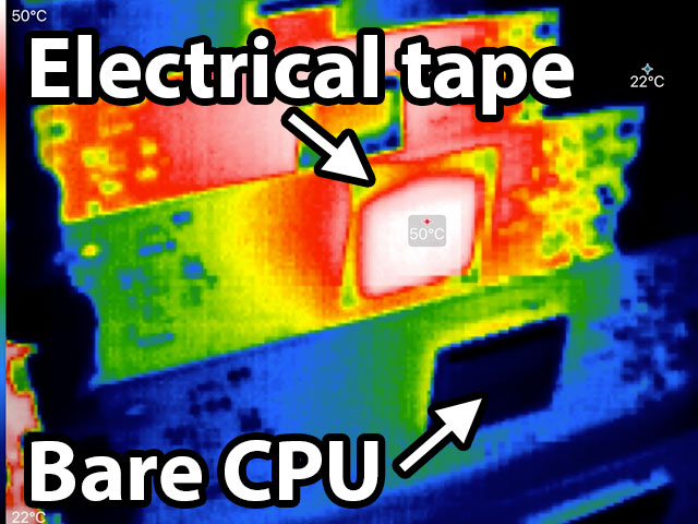 Electrical tape to show CPU surface temperature