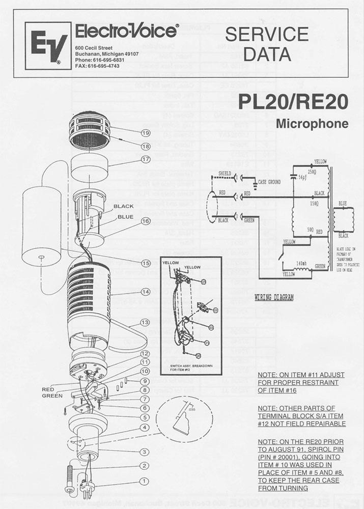Electro-Voice RE20 Service Manual - Cover