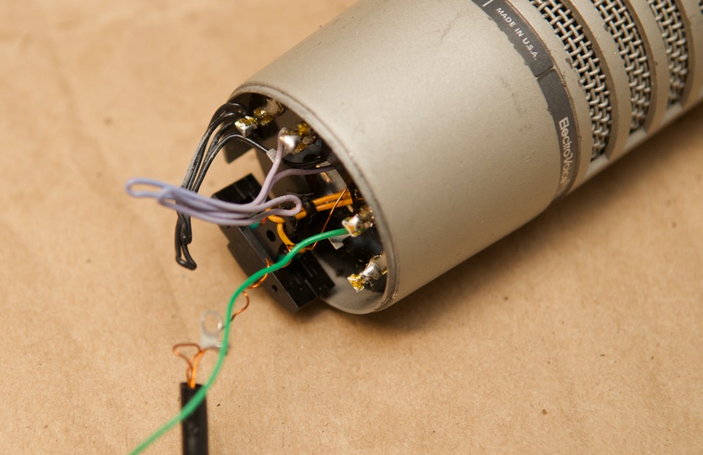 Electro-Voice RE20 wires inside mic housing in base circuit