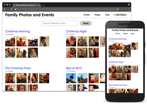 Family Photos and Events website display - desktop and mobile