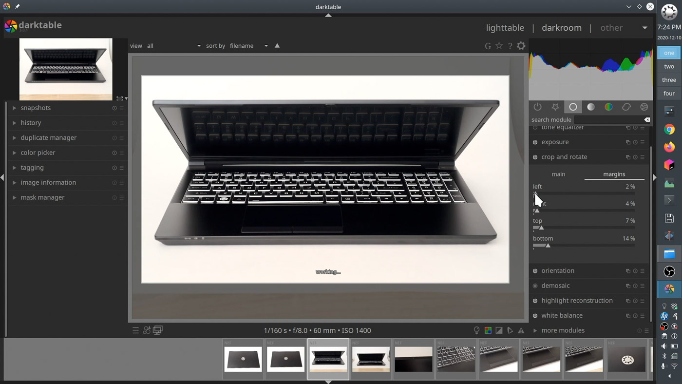 Darktable on Kubuntu Focus M2 editing Nikon D750 RAW file