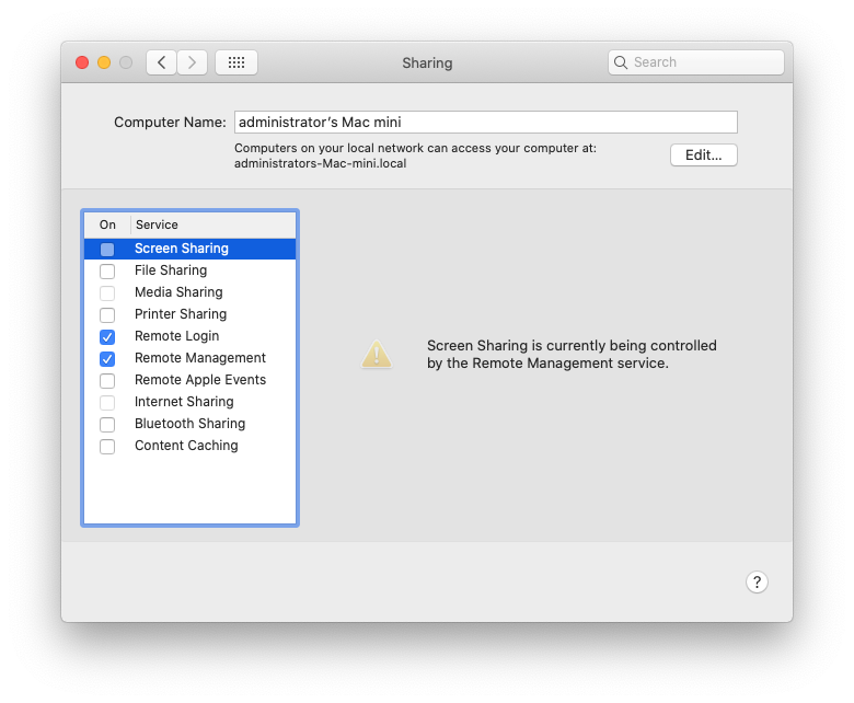 Mac mini remote management and screen sharing preferences