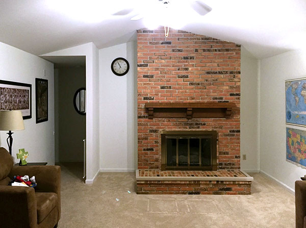 Fireplace and brick chimney DIY removal picture - before