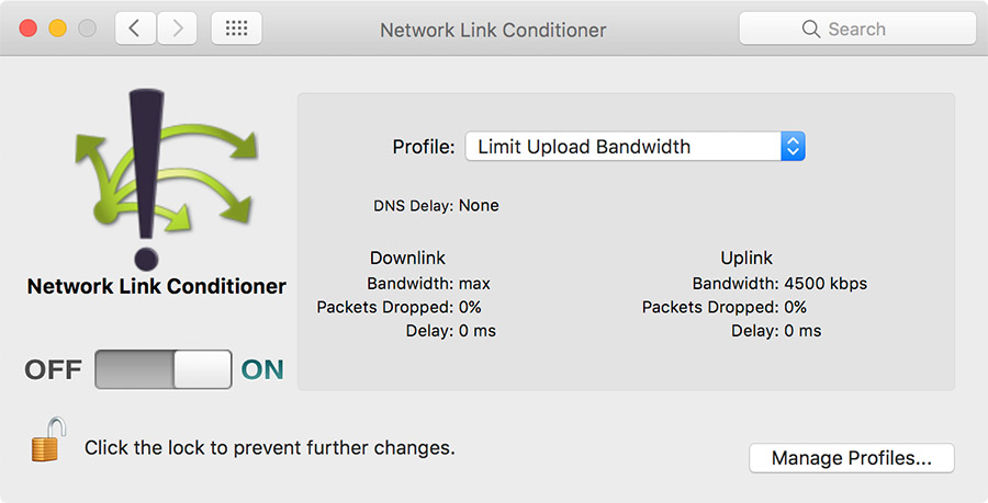 Network Link Conditioner Preference Pane - Save upload bandwidth