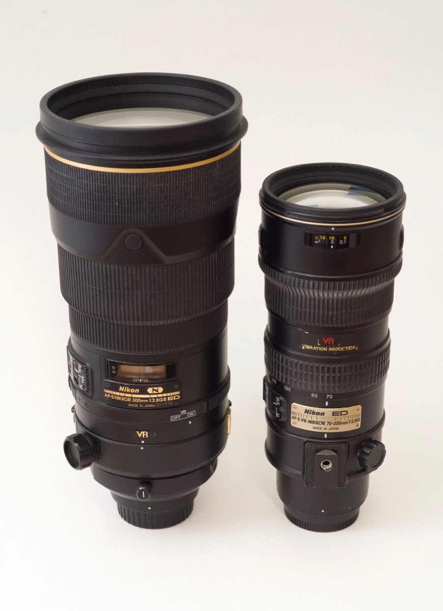 Nikon 300mm f/2.8 next to Nikon 70-200mm f/2.8 lens