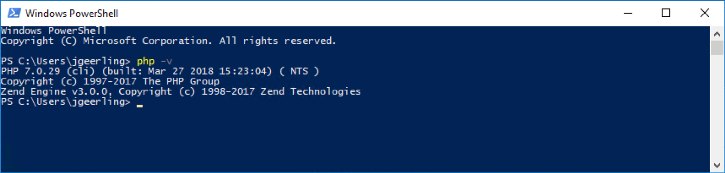 PHP 7 running in Windows 10 in PowerShell