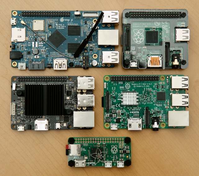 Single board computers - Orange Pi Plus, Raspberry Pi A+, 3 model B, Zero, ODROID-C2