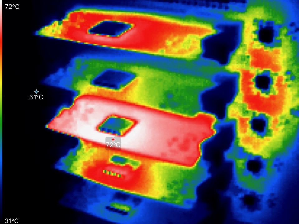 Thermal image of Compute Module inside Turing Pi cluster