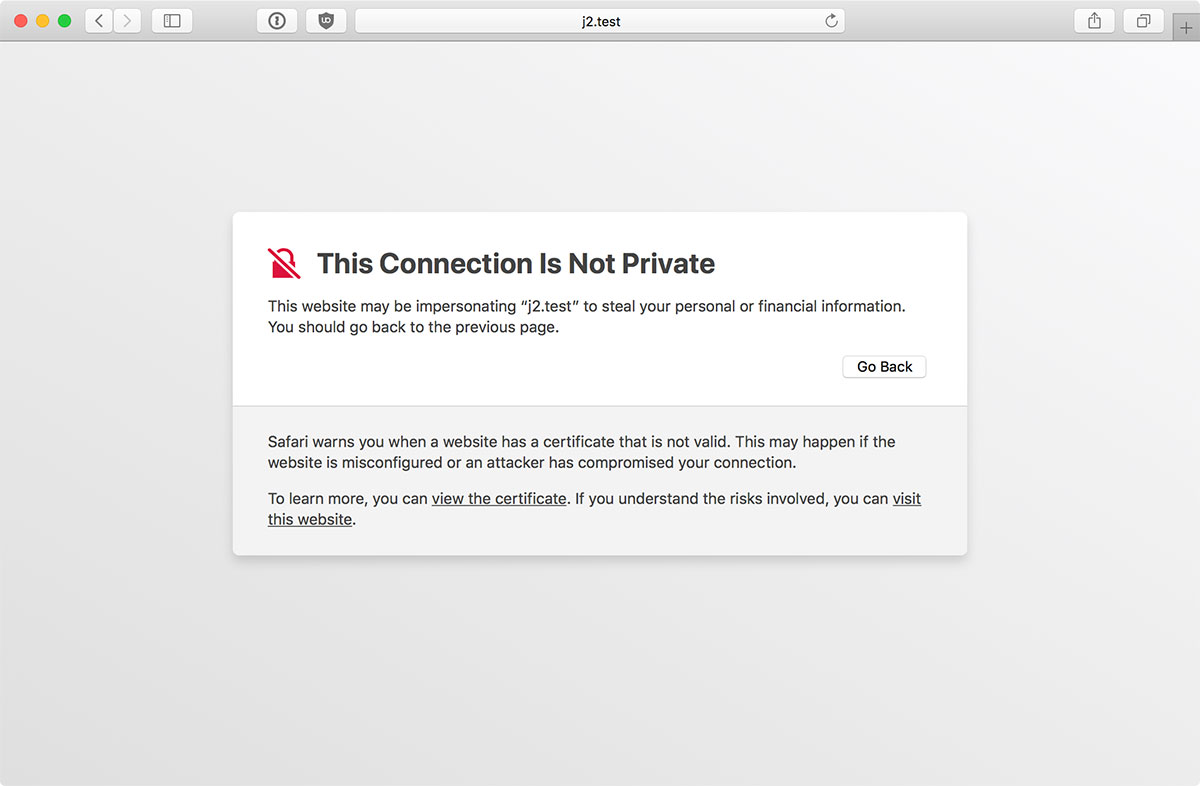 Safari HTTPS Certificate exception - This Connection is not Private