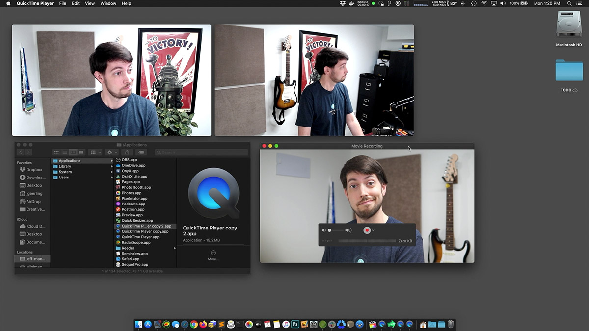 Recording three camera angles in QuickTime