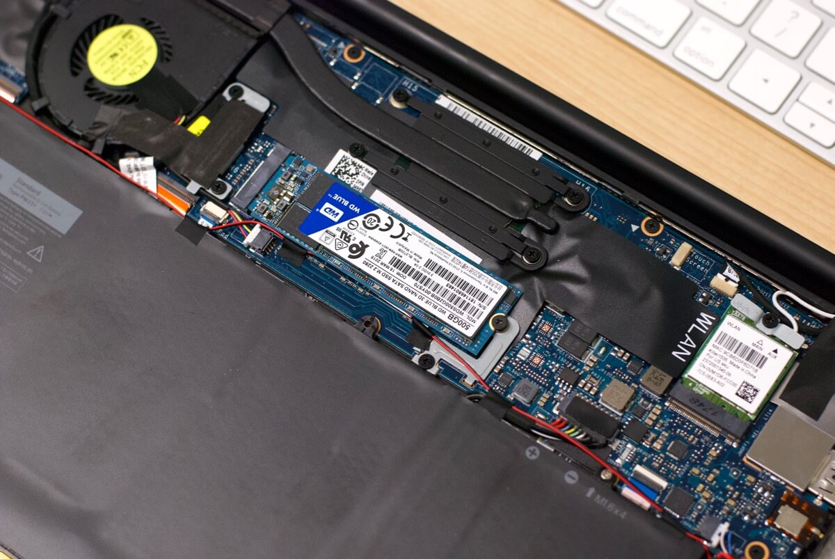 Upgraded 500GB WD Blue NVMe SSD inside Dell XPS 13 laptop