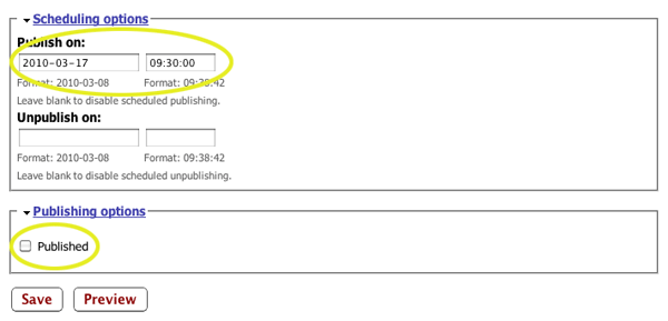 Scheduling and Publishing options inside a group