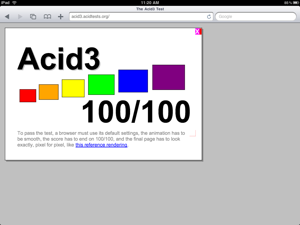 Acid3 Results - iPad
