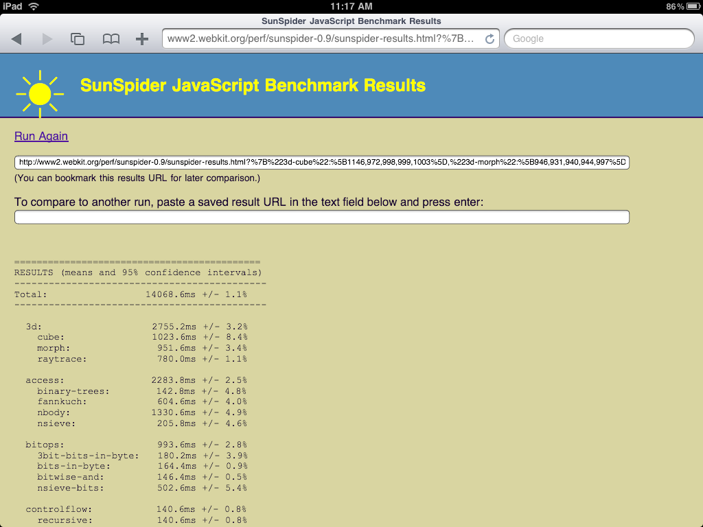 Sunspider Results - iPad