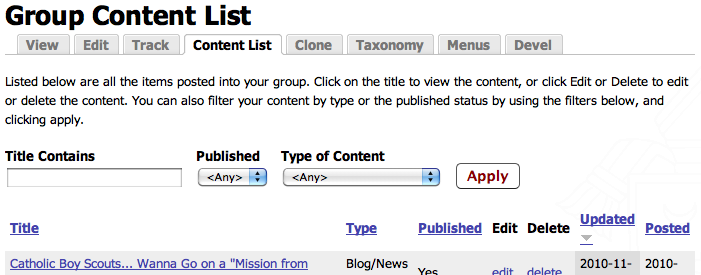 Group Content List View