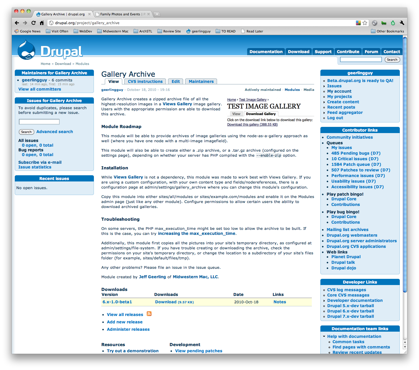 Gallery Archive Project Page on drupal.org