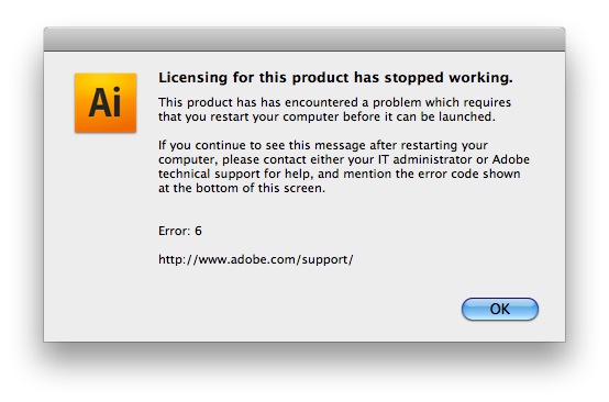 Adobe Illustrator - Licensing for this product has stopped working