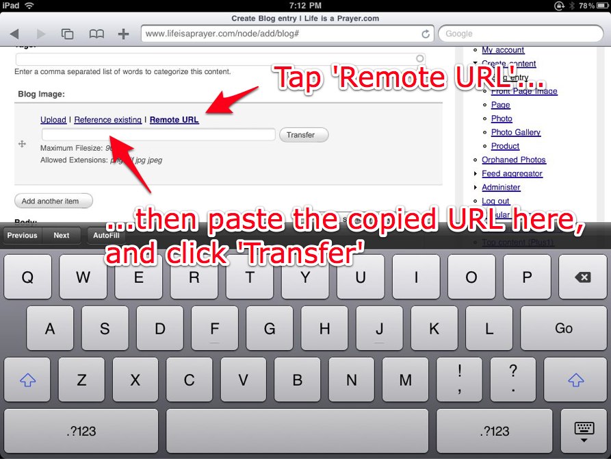 Tap Remote URL then transfer the file to your site.