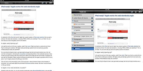NetNewsWire iPad - Portrait vs Landscape