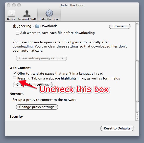 Under the Hood settings - Google Chrome