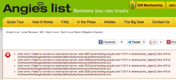 Angie's List website errors