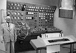 Old computer and man