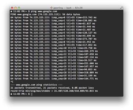 Gogle varying latency ping times on AirPort 802.11g network