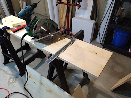 Back cut circular saw wood with framing square