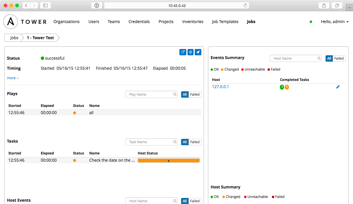 Ansible Tower Test job completed successfully!