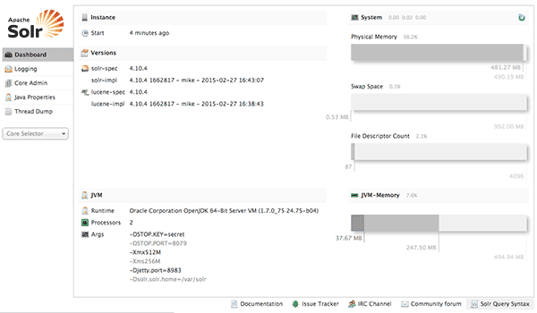 Apache Solr Administration Dashboard - 4.10
