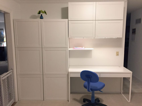 Functional wall with Ikea BEST\u00c5 storage system after