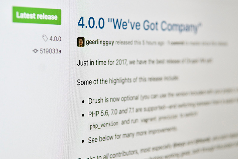 Drupal VM 4.0.0 Release Tag - We've Got Company on GitHub