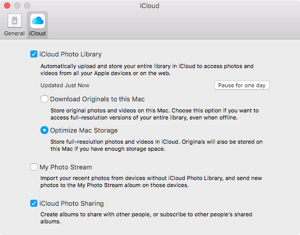 Optimize Mac Storage in preferences of Photos for macOS Sierra