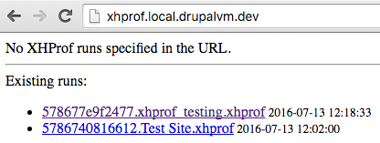 XHProf Drupal VM Dashboard page screenshot