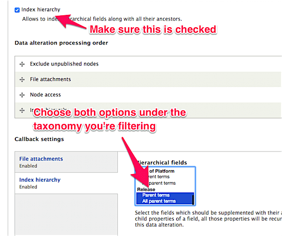 Search API Solr index Filters configuration for hierarchical taxonomy