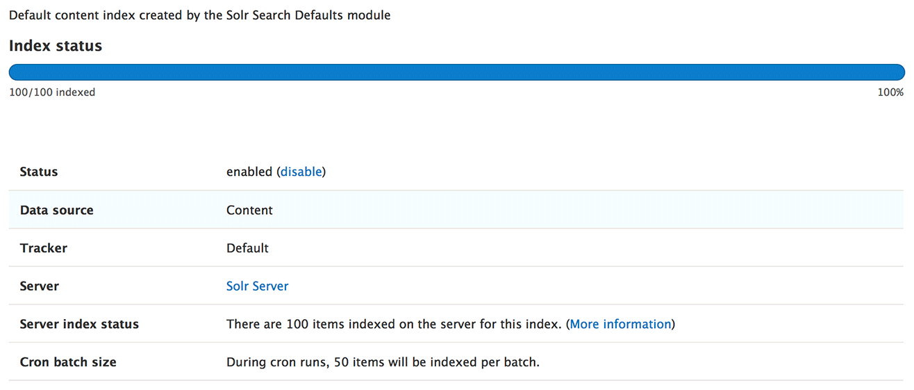 100 percent of content indexed in Search API
