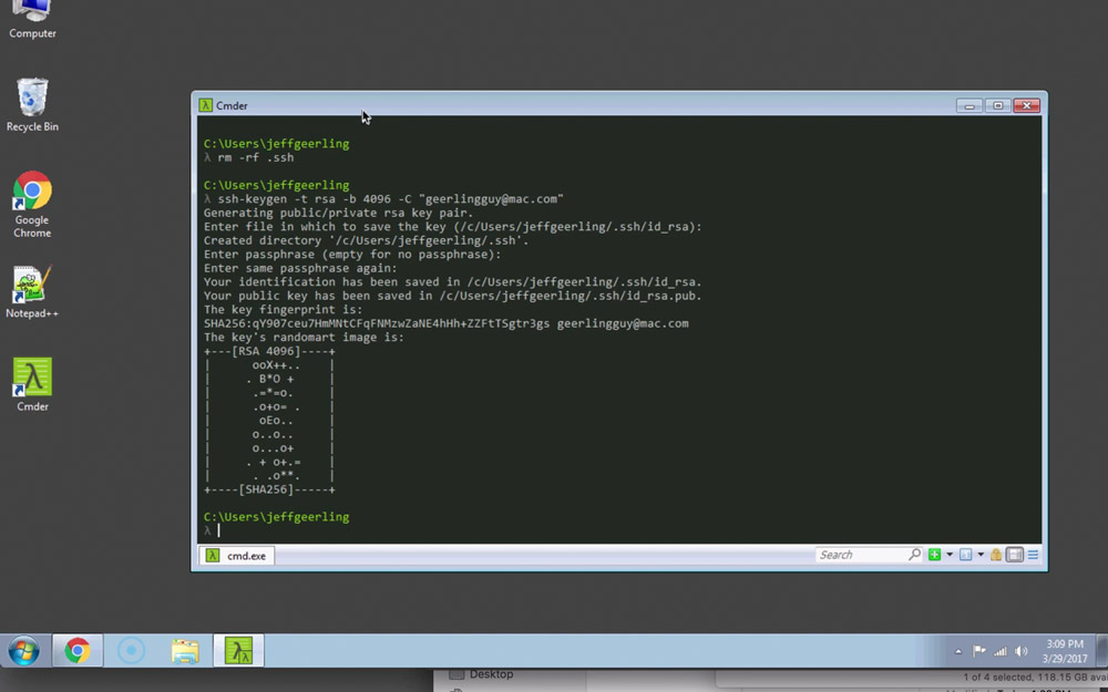 Generate an SSH key pair in Cmder