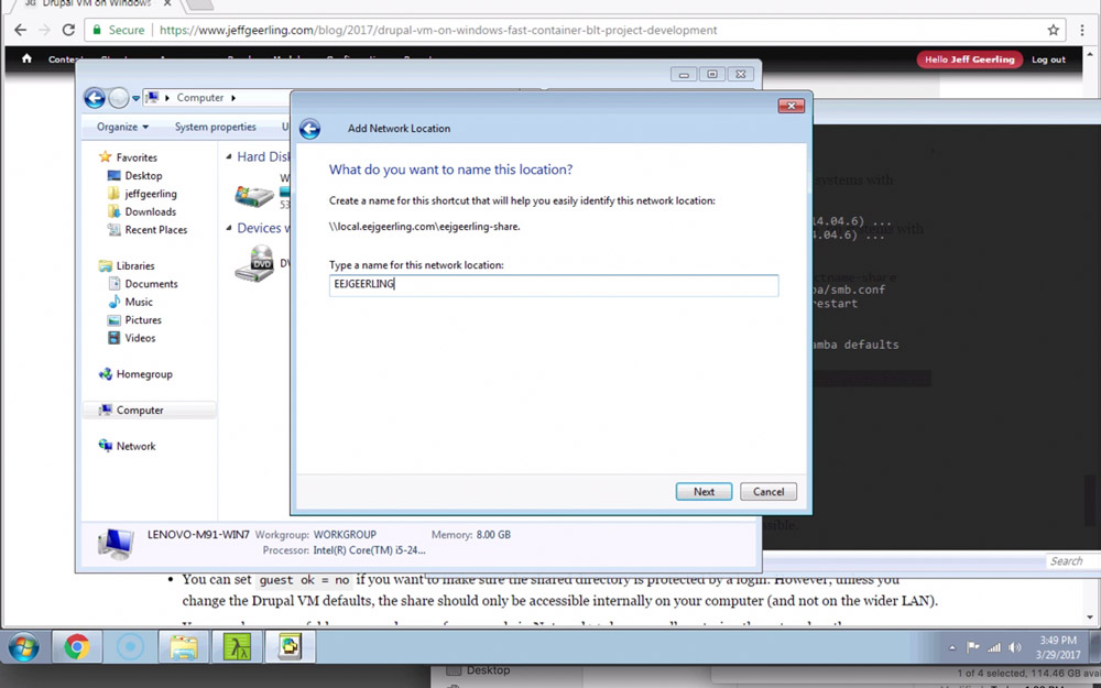 Add a Network Location to Windows 7 from Drupal VM's Samba share