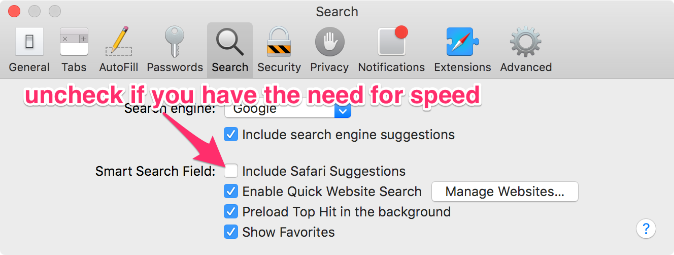 Safari Search Preferences