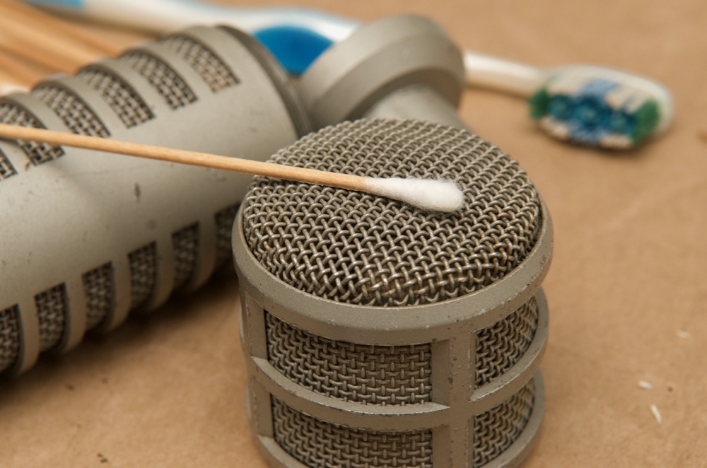 Electro-Voice RE20 mic mesh grill cleaned with cotton swab