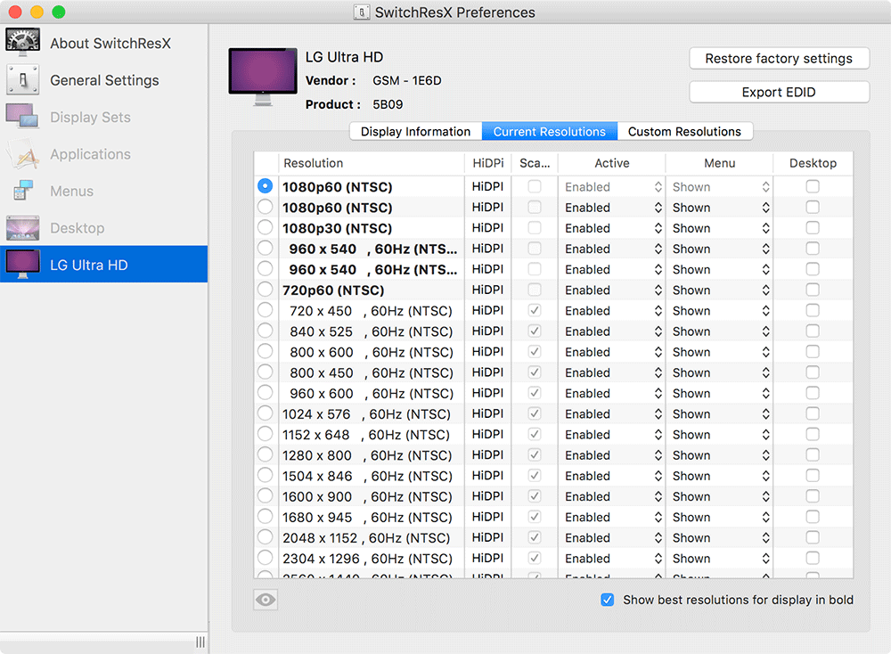 SwitchResX - 4K at 60 Hz using USB-C