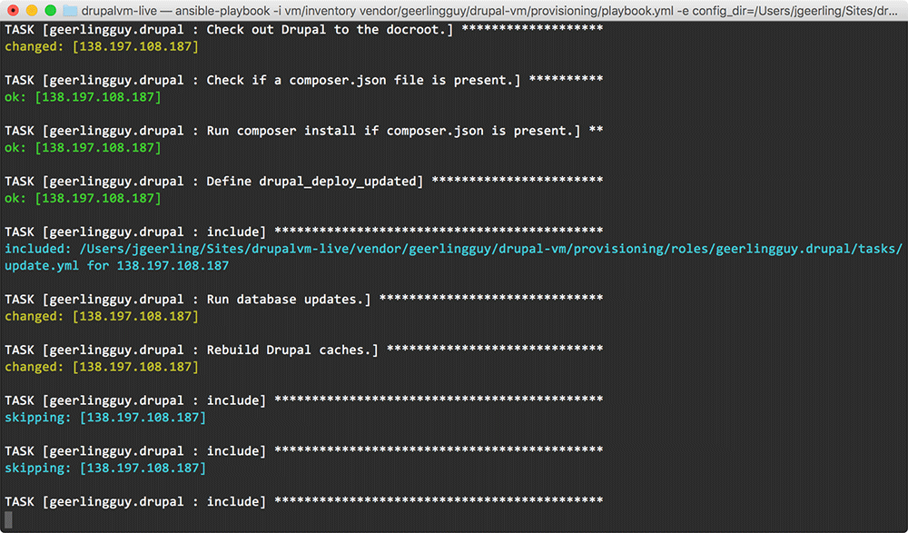 Drupal VM production update deployment in Terminal